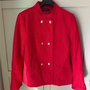 EUC Talbots Bold Red Military Style Wool Pea Coat SZ 14. Worn once; now too big.